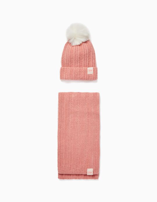 Pack Knit Beanie + Scarf for Girls, Pink