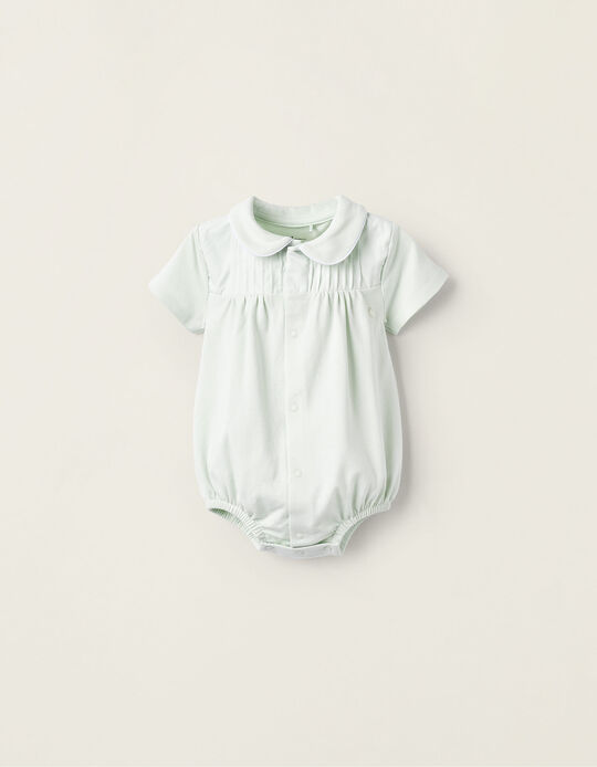 Cotton Bodysuit with Draping for Newborn Girls, Aqua Green