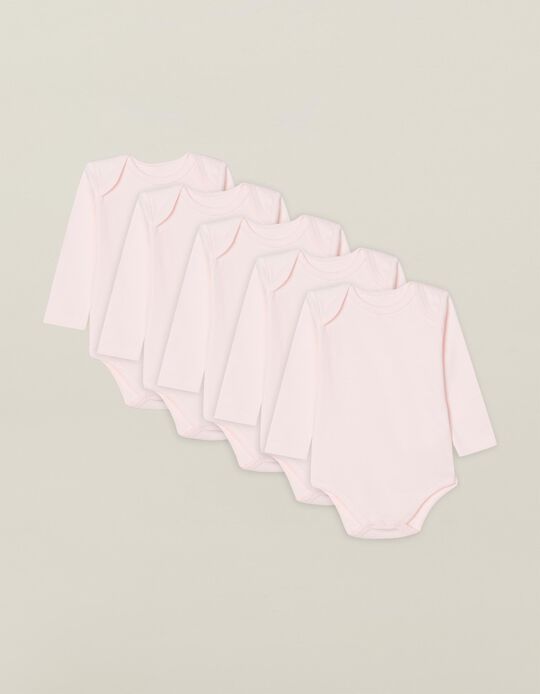 5 Long Sleeve Bodysuits for Baby Girls, Pink