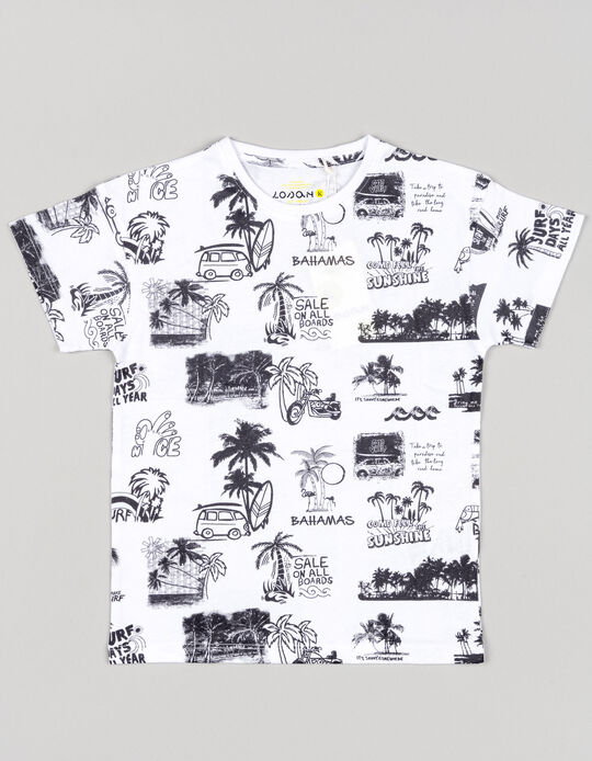 Comprar Online T-shirt de Algodão para Menino 'Bahamas', Branco/Preto