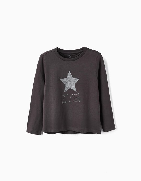 Long Sleeve Cotton T-Shirt for Girls 'ZYG', Dark Grey
