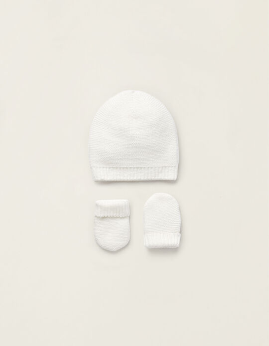 Comprar Online Pack Gorro + Luvas de Malha para Recém-Nascido, Branco