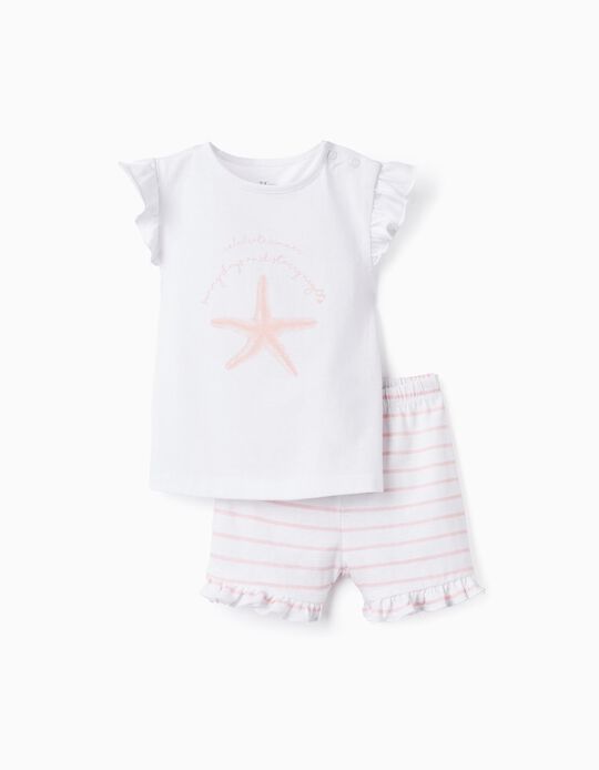 Cotton Pyjamas for Baby Girls 'Starfish', White/Pink