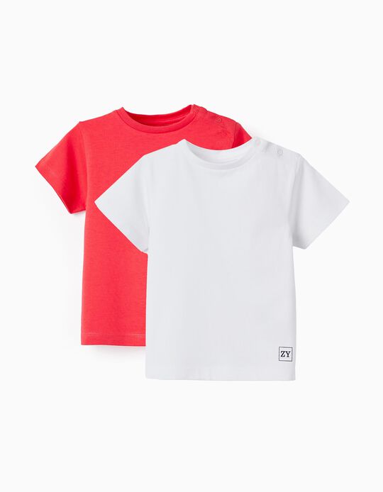 Pack 2 Camisetas de Manga Corta para Bebé Niño, Rojo/Blanco