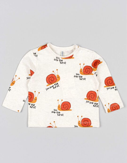 T-Shirt em Algodão com Padrão de Caracóis para Bebé Menino, Branco