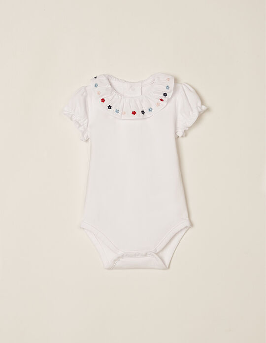 Bodysuit-Shirt for Newborn Baby Girls 'flowers', White