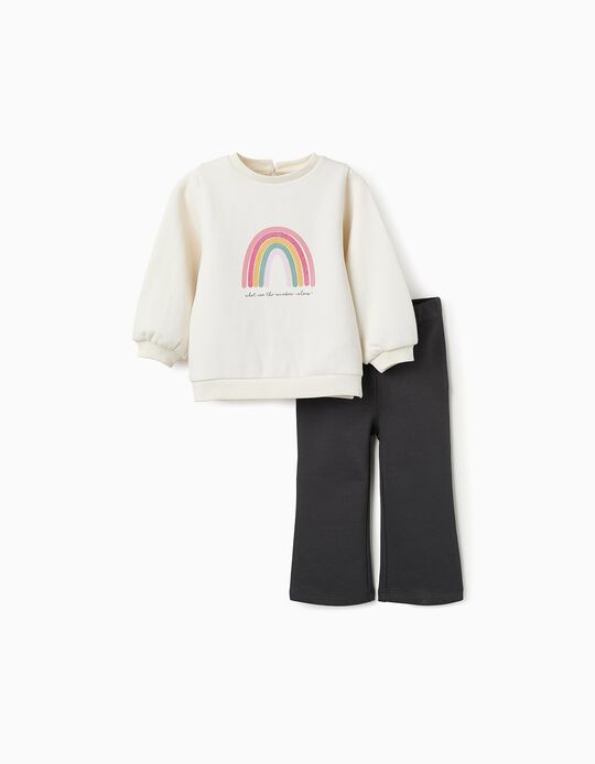 Comprar Online Sweat + Calças Cardadas para Bebé Menina 'Arco-íris', Branco/Cinza Escuro