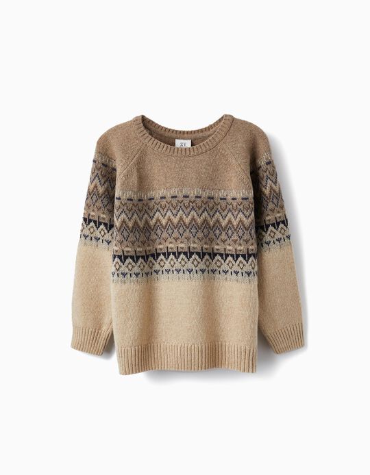 Knitted Jumper for Boys, Brown/Beige