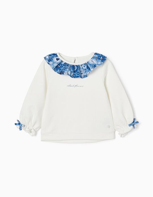 Cotton Sweatshirt for Baby Girls 'Flowers', White