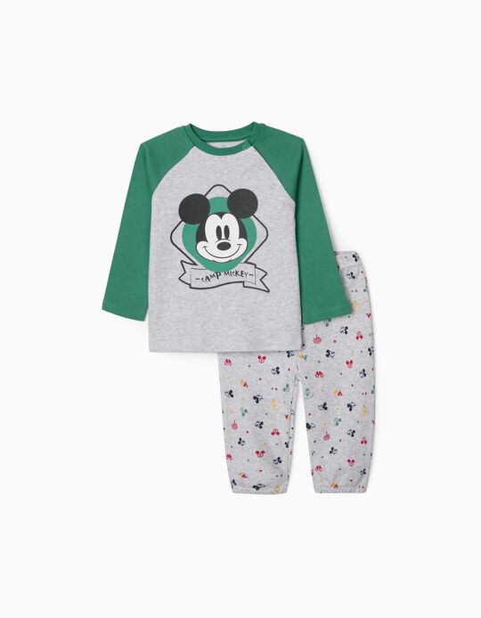 Pyjama Manches Longues Bébé Garçon 'Camp Mickey', Gris/Vert