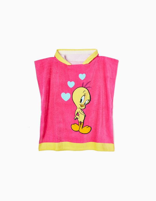 Hooded Beach Poncho for Girls 'Tweety', Pink/Yellow