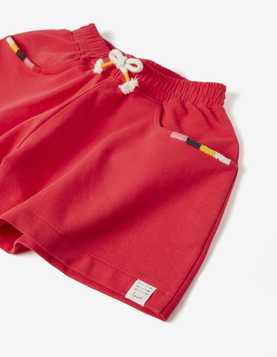 Shorts with Embroidery, Red
