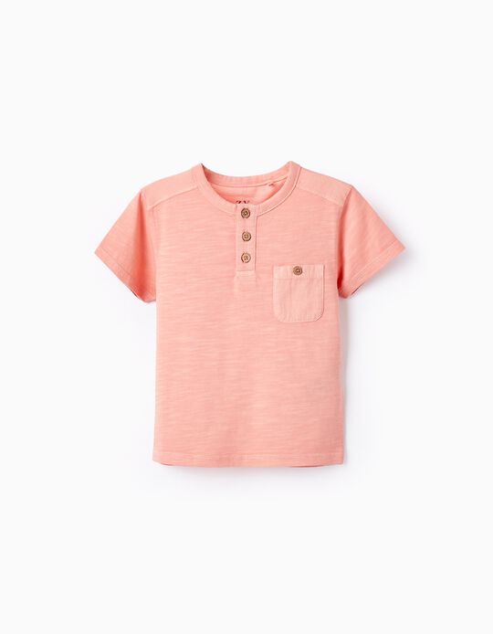 Cotton T-shirt with Pocket for Baby Boys, Coral