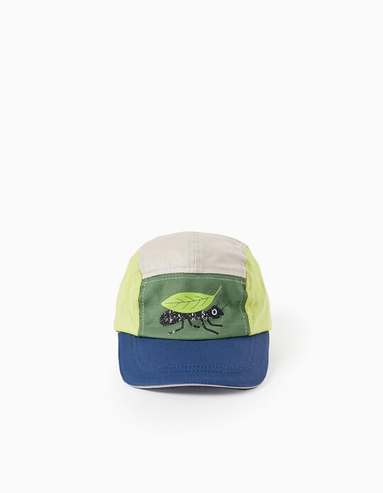 Gorra de Algodón para Bebé Niño 'Ant', Verde Neón/Azul Oscuro/Beige