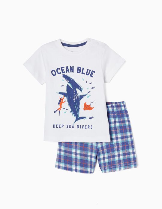 Pijama em Algodão para Bebé Menino 'Ocean Blue', Azul/Branco