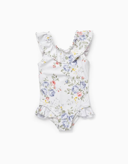 Floral Swimsuit UPF 80 for Baby Girls 'You&Me', White