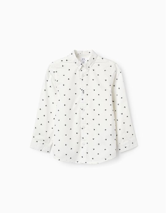 Shirt in Cotton with Pattern for Boys 'Swallows', White