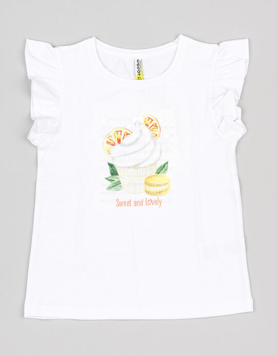 Comprar Online T-shirt com Folhos para Menina 'Sweet & Lovely', Branco
