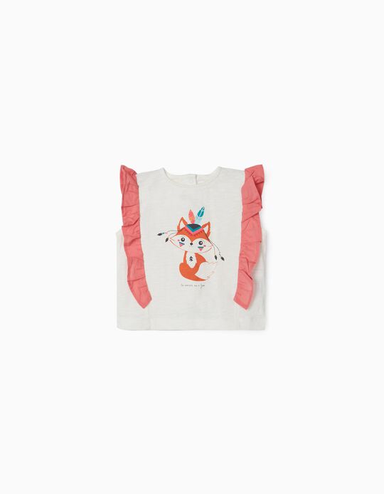 Frill Top for Baby Girls 'Fox', White/Pink