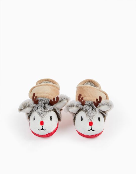 Zapatillas de Casa para Bebé 'Reno de Navidad', Beige/Rojo