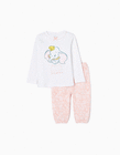 Pyjama Glow in the Dark en Coton Bébé Fille 'Dumbo', Blanc/Rose