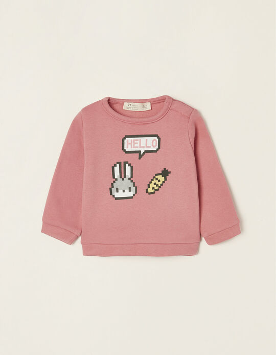 Cotton Sweatshirt for Newborn Baby Girls 'Hello', Pink