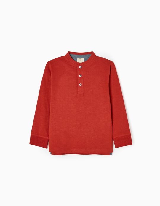 Cotton T-shirt with Mao Collar for Boys, Orange