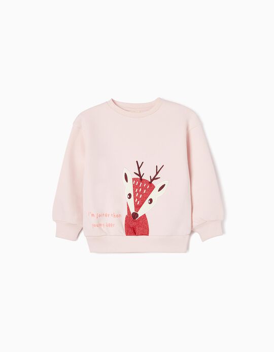 Brushed Cotton Sweatshirt for Girls 'Deer', Pink