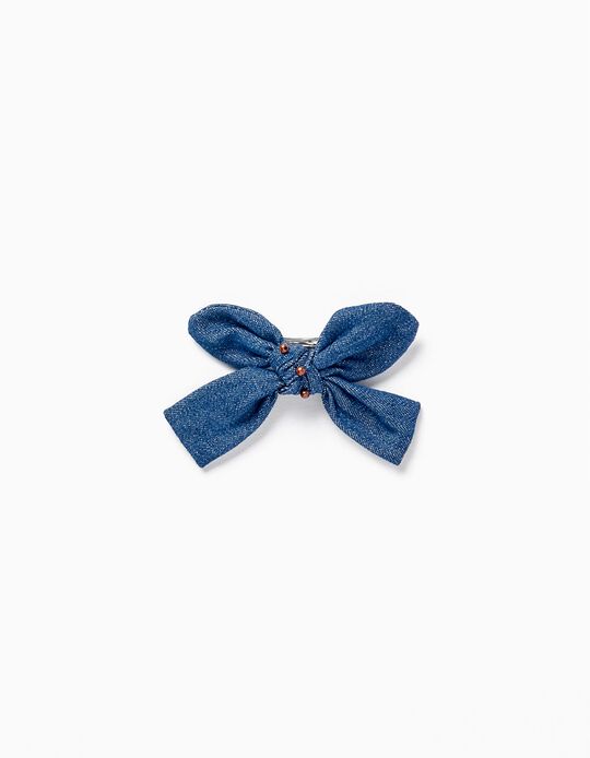 Denim Hair Clip with Bow for Girls, Blue