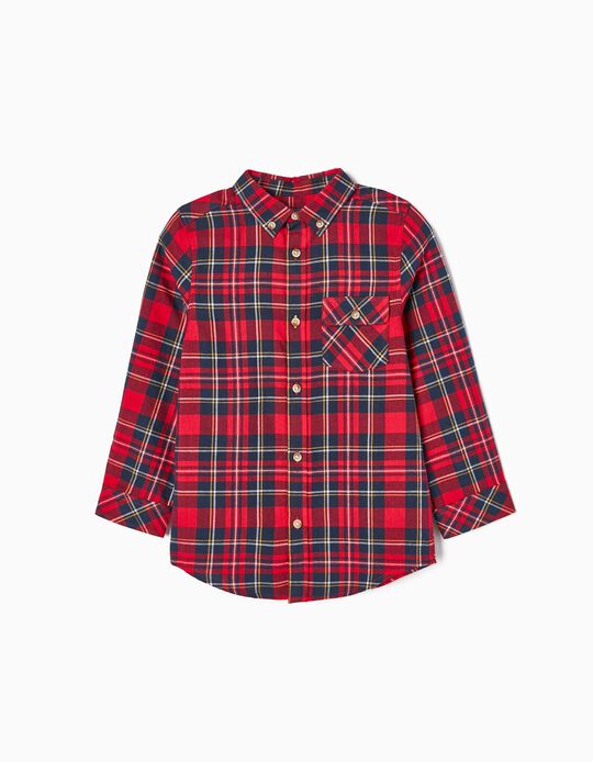 Cotton Flannel Plaid Shirt for Boys, Red