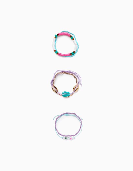 Pack Beaded Bracelets for Girls 'OK', Lilac/Blue