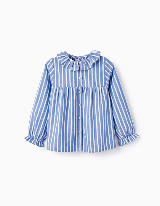 Comprar Online Camisa de Algodão às Riscas para Menina, Azul/Branco
