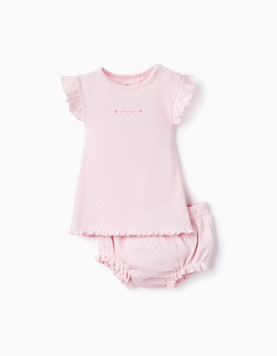 Pointelle Cotton Pyjamas for Baby Girls 'Good Night', Pink