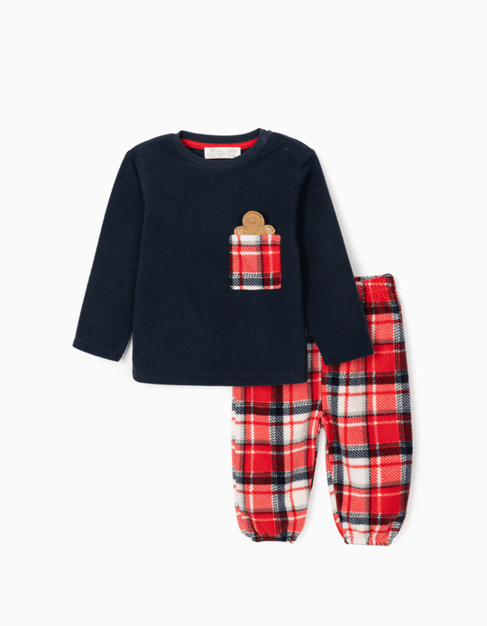 Pijama Polar para Bebé Niño 'Gingerbread Man', Azul Oscuro/Rojo