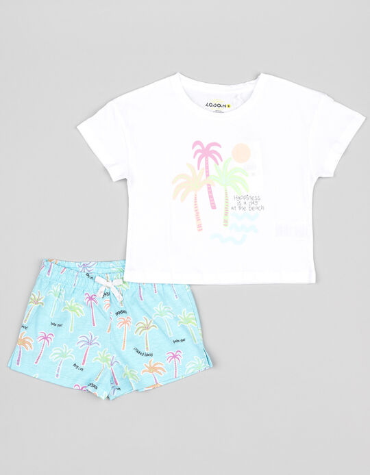 Comprar Online T-shirt + Calções para Menina 'Tropical', Branco/Azul