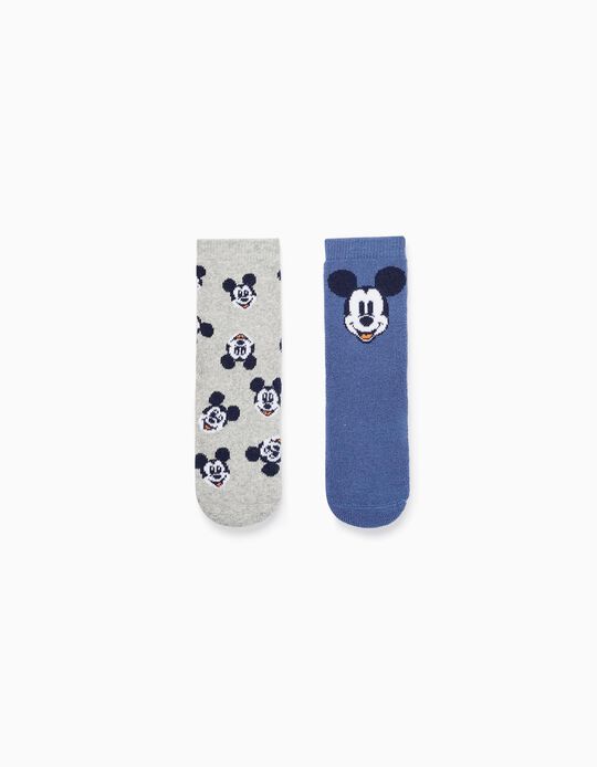 Pack 2 Pares de Calcetines Antideslizantes para Bebé Niño 'Mickey', Azul/Gris