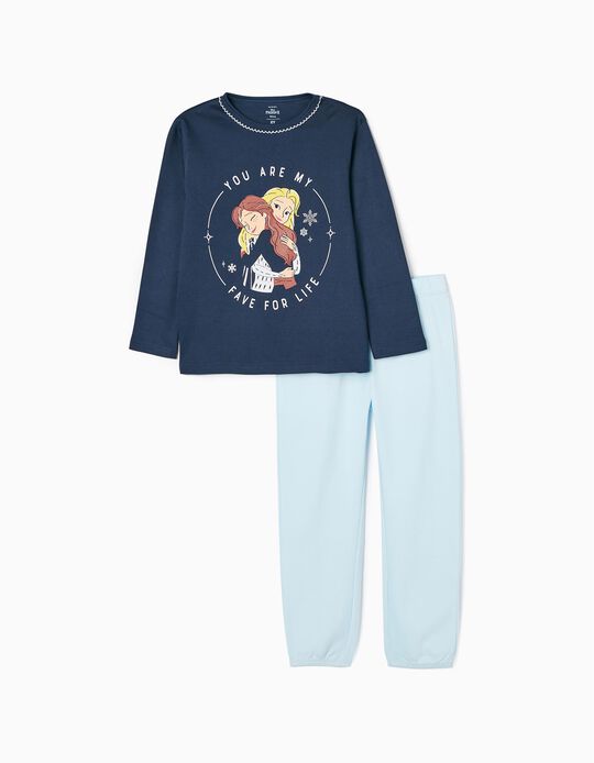 Pijama de Algodón para Niña 'Elsa & Anna', Azul Claro/Azul Oscuro