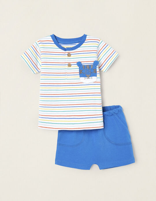 T-shirt + Calções para Recém-Nascido 'Tigre', Azul/Branco