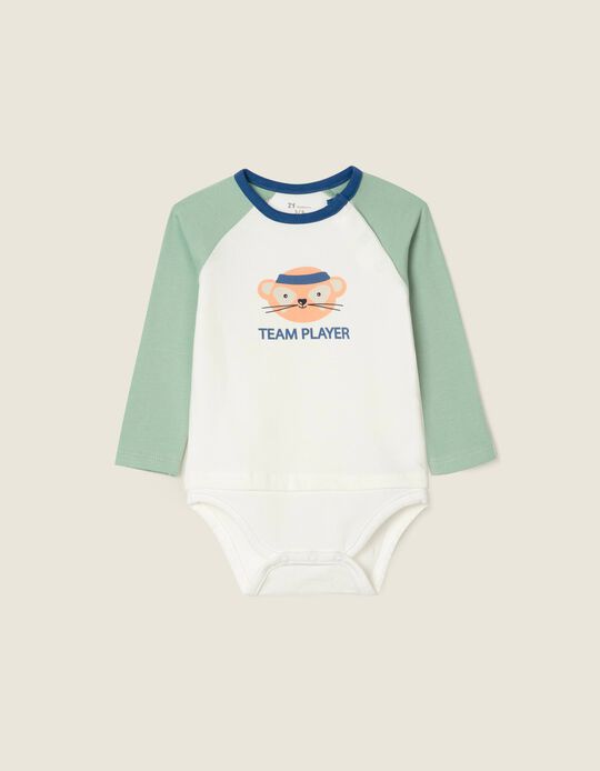 Body-Sweatshirt for Newborn Baby Boys, Green/White
