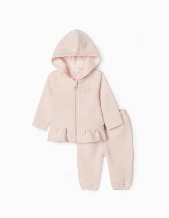 Textured Tracksuit for Newborn Baby Girls, Pink