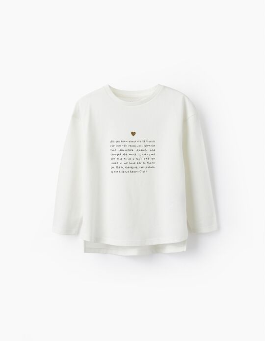 T-shirt em Algodão de Manga Comprida para Menina 'Marie Curie', Branco