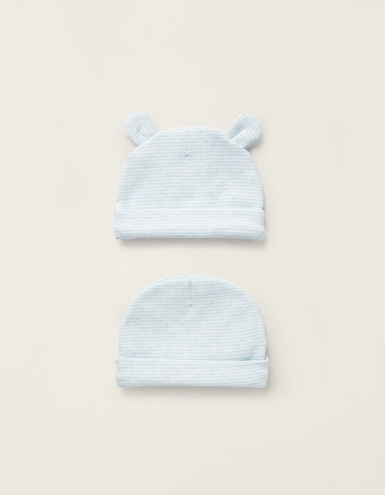 Pack of 2 Cotton Hats for Newborns, Blue/White