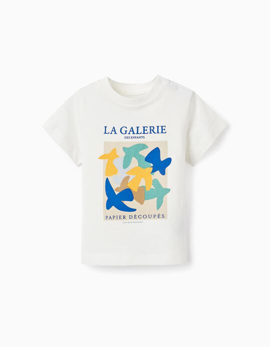 Buy Online Short Sleeve T-Shirt in Cotton for Baby Boys 'La Galerie', White