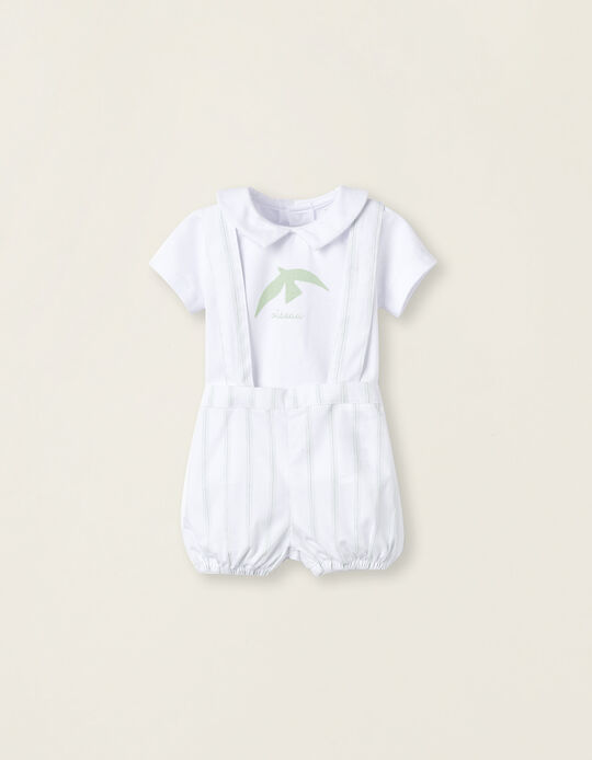 T-shirt + Shorts with Straps for Newborn Baby Boys 'Fly', White/Green