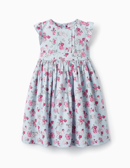 Floral Dress with Ruffles for Girls, Light Blue