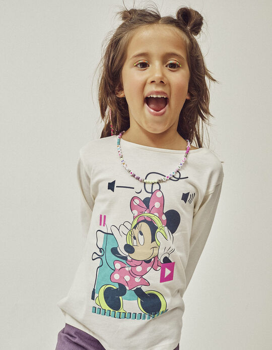 Camiseta de Manga Larga y  Algodón para Niña 'Minnie', Blanca