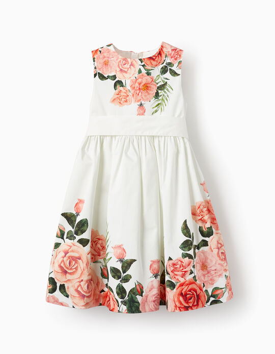 Sleeveless Dress for Girls 'Roses', White/Pink