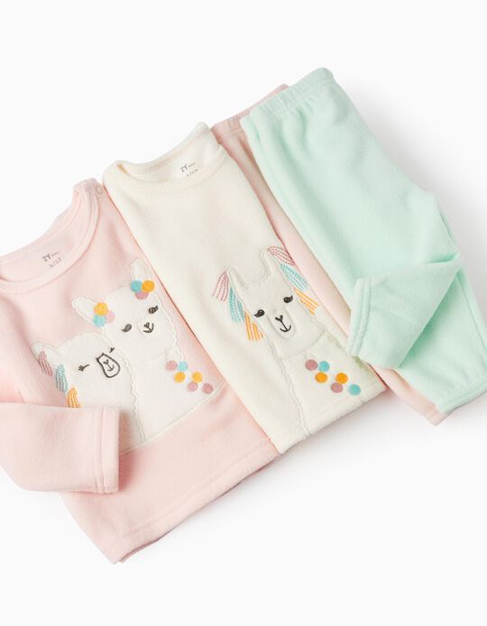 Pack of 2 Polar Pyjamas for Baby Girl 'Llama', Pink/White/Turquoise