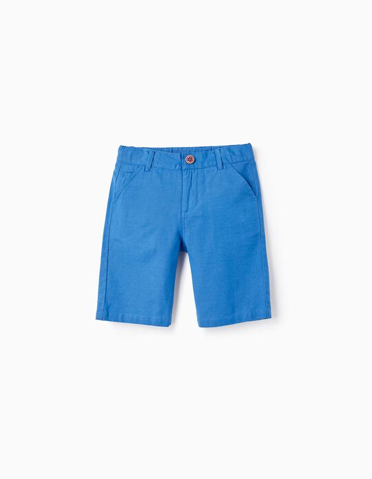 Cotton and Linen Chino Shorts for Boys 'Long', Blue