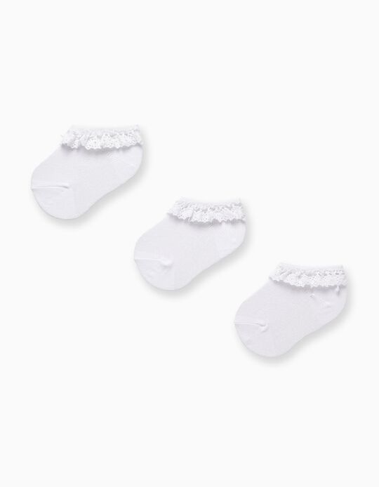 Pack of 3 Pairs of Socks with Lace for Baby Girls, White